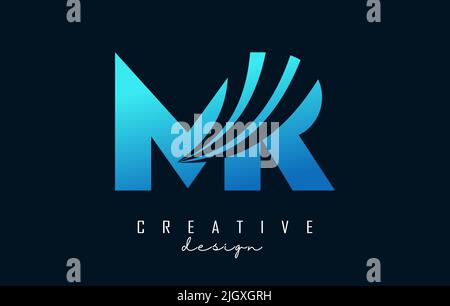Creative blue letter MR m r logo with leading lines and road concept design. Letters with geometric design. Vector Illustration with letter and creati Stock Vector