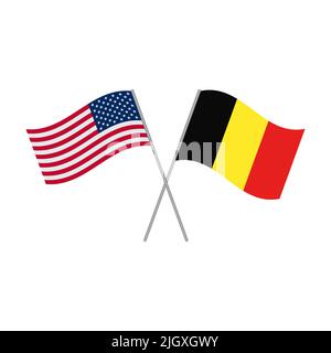 American and Belgian flags vector isolated on white background Stock Vector