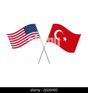 American and Turkey flags vector isolated on white background Stock Vector