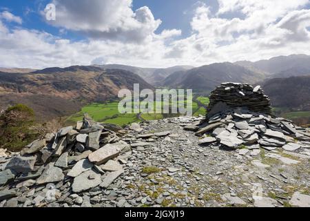 The view over Borrowdale from Castle Crag in the Lake District National Park, Cumbria, England. Stock Photo