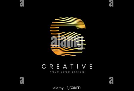 Warp Zebra Lines Letter S logo Design with Golden Lines and Creative Icon Vector. Relief Lines Letter Logo Illustration. Stock Vector