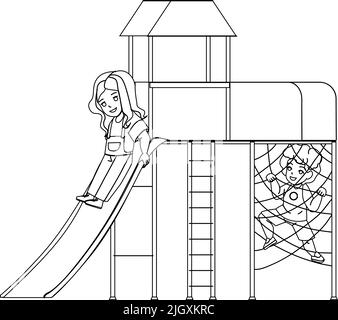 On Jungle Gym Playing Children Boy And Girl Vector Stock Vector