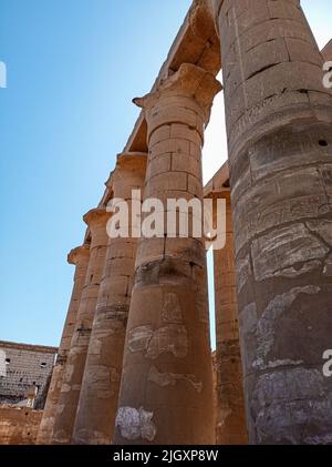 Ancient egyptian hieroglyphs carved on the walls of Karnak temple in ...