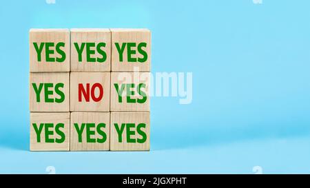 Yes or no decision. Resistance to change concept. Memo sticks with words Yes and No Stock Photo