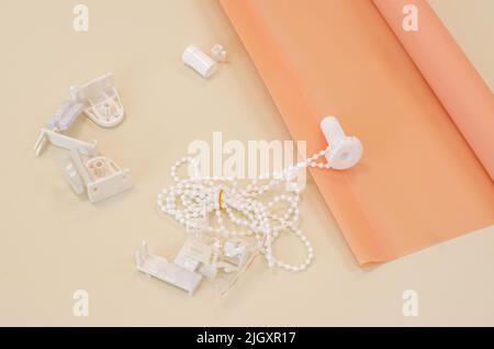 Details of roller blinds. Preparing to Assemble Roller Blinds Stock Photo