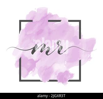 Calligraphic lowercase letters M and R are written in a solid line on a colored background in a frame Stock Vector