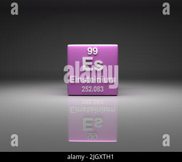 Cube with Einsteinium number 99 periodic table, 3d rendering Stock Photo