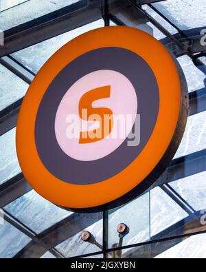 Glasgow, Scotland - October 15th 2021: A sign at an entrance to a Glasgow Subway station in the city of Glasgow in Scotland, UK. Stock Photo