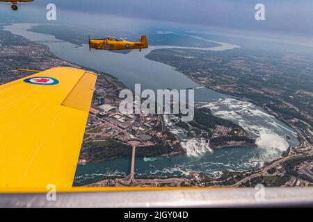 Flying with the flow over Niagara Falls Stock Photo
