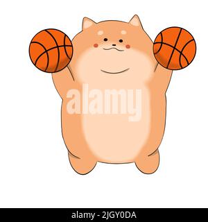 Fat cat jumped into the air with two basketballs Stock Vector