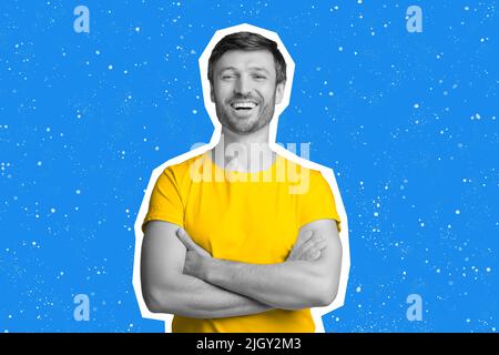 Positive attractive mature man laughing at camera Stock Photo
