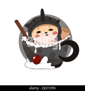 Shiba sitting in a cup of coffee and a cherry and dressed as a unicorn Stock Vector