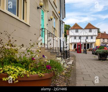 Essex, UK - September 6th 2021: A view of the historic Thaxted Guildhall, from the High Street in the picturesque town of Thaxted in Essex, UK. Stock Photo