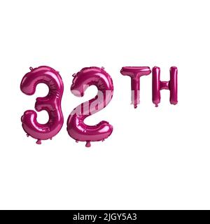 3d illustration of 32th dark pink balloons isolated on background Stock Photo