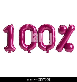 3d illustration of 100 percent dark pink balloons isolated on background Stock Photo