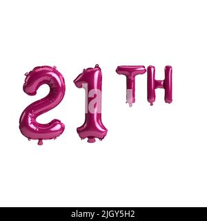 3d illustration of 21th dark pink balloons isolated on background Stock Photo