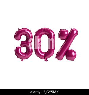 3d illustration of 30 percent dark pink balloons isolated on background Stock Photo