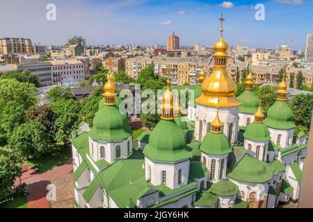 Above Sophia Cathedral in Kyiv at sunny day - Ukraine Stock Photo
