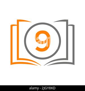 Education Logo On Letter 9 Template. Open Book Logo On 9 Letter, Initial Educational Sign Concept Template Stock Vector