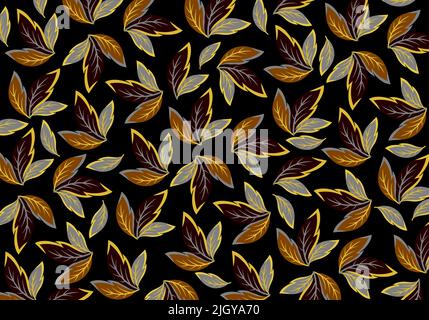 Abstract Leafy Pattern On Black Background Stock Vector