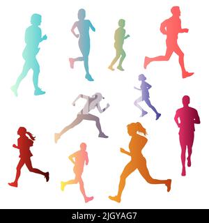 Colorful Running People Set Of 10 Stock Vector