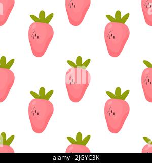 Strawberries seamless vector pattern on white Stock Vector