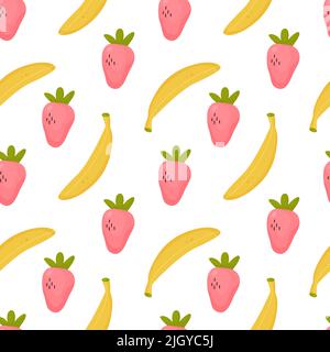 Bananas and strawberries seamless pattern Stock Vector