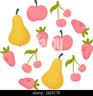 Pears, strawberries, cherries and apples set Stock Vector