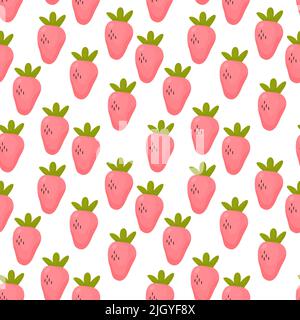 Strawberries seamless vector pattern on white Stock Vector