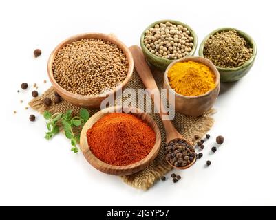 various spices isolated on white background Stock Photo