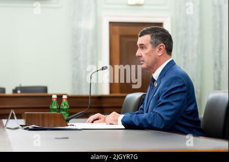 Washington, United States. 13th July, 2022. David Pekoske, nominee to be Administrator of the Transportation Security Administration, Department of Homeland Security, speaks at a hearing of the Senate Commerce, Science, and Transportation Committee. Credit: SOPA Images Limited/Alamy Live News Stock Photo
