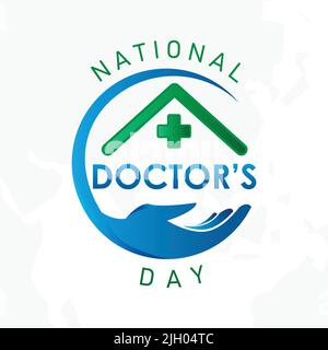 Typography letter National Doctors Day with roof and hand. Letter National Doctors Day for element design. Vector illustration EPS.8 EPS.10 Stock Vector