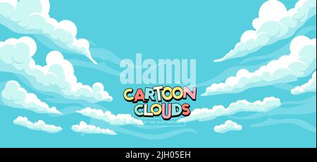 White and fluffy cartoon style clouds. Vector illustration background. Stock Vector