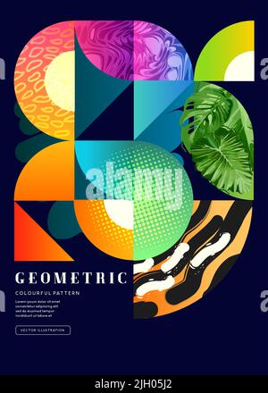 Colourful geometric shapes, textures and pattern background. Vector illustration Stock Vector