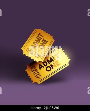 Exclusive gold admit one event and performance tickets - realistic vector illustration. Stock Vector