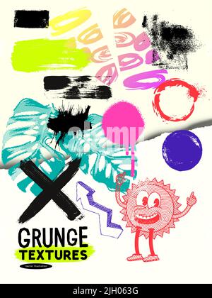 A collection of grunge textured brush strokes and stains. Vector illustration Stock Vector