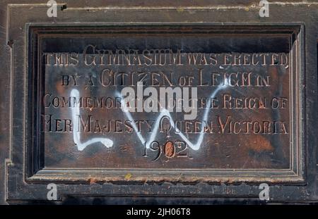 Former Free Library and Municipal College Gymnasium stone - 101 Railway Rd, Leigh WN7 4AD Stock Photo