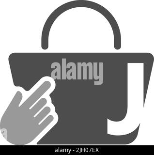 Online shopping bag, cursor click hand icon with letter J illustration Stock Vector