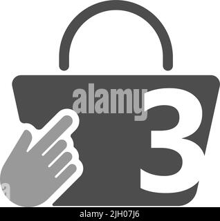 Online shopping bag, cursor click hand icon with number 3 Stock Vector