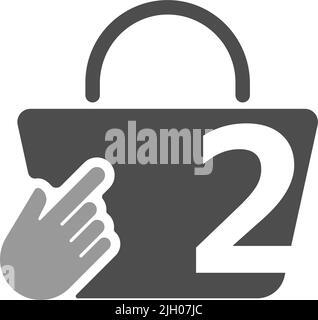 Online shopping bag, cursor click hand icon with number 2 Stock Vector