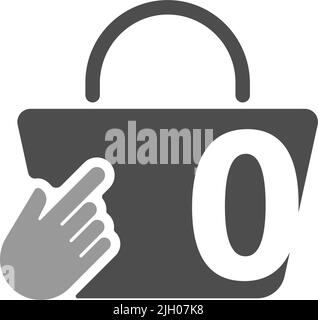 Online shopping bag, cursor click hand icon with number zero Stock Vector