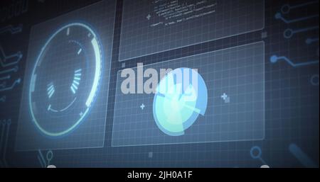 Image of data processing on moving screens Stock Photo