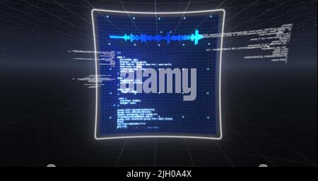 Image of data processing on moving screens over blue background Stock ...