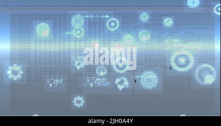 Image of data processing on screens and scopes scanning Stock Photo