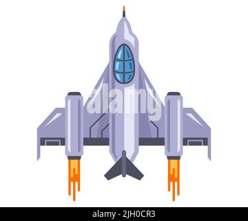 military spaceship of the future flies in space. flat vector illustration. Stock Vector