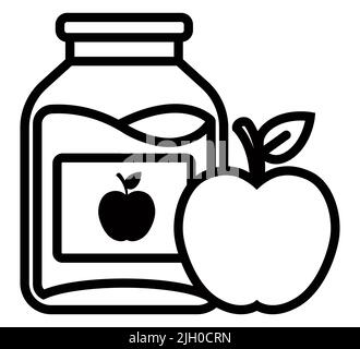 black icon applesauce in a jar. breakfast for baby. flat vector illustration. Stock Vector