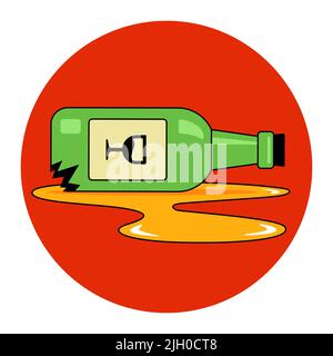 a bottle of wine fell and broke. puddle of alcohol from a bottle. flat vector illustration Stock Vector