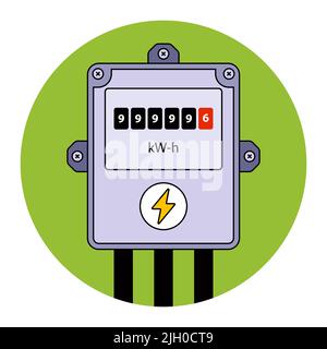 an electric meter with a dial hangs on the wall. flat vector illustration. Stock Vector