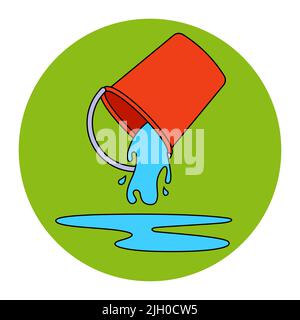 pour a bucket of water onto the floor. wash the floors. flat vector illustration. Stock Vector