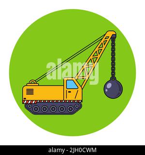 yellow construction vehicle for the demolition of the building. flat vector illustration. Stock Vector